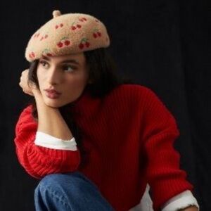 Anthropologie Cherry Beret hat one size